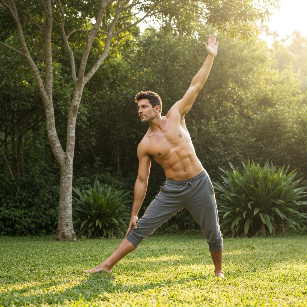 Човек koji рadi laganе йоге вежбе у природи